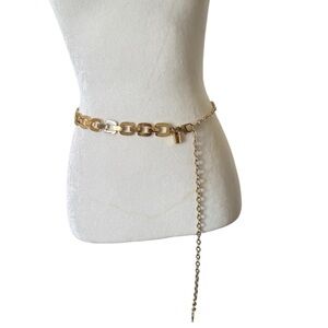 Chico's Gold Chain Belt with Padlock Charm